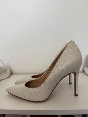 Sam Edelman Croc-Embossed Pointed Stiletto Pumps in Cream
